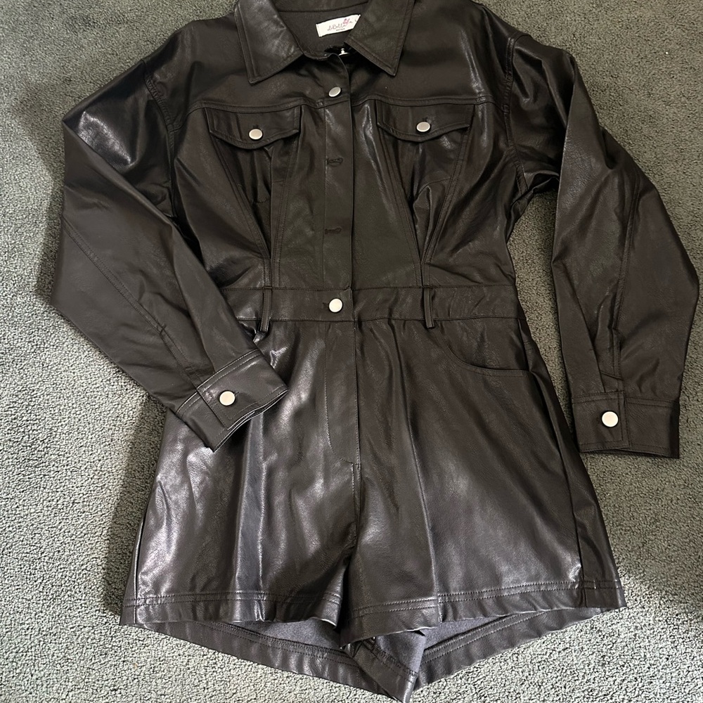 Black Faux Leather Jacket by [Brand]